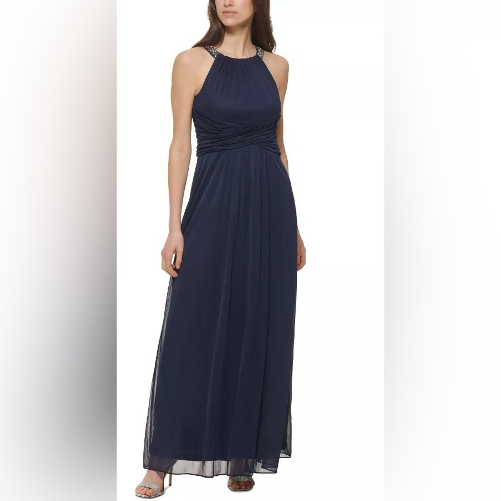 Jessica Howard Women’s Embellished neck Ruched-Front Gown Sz 8